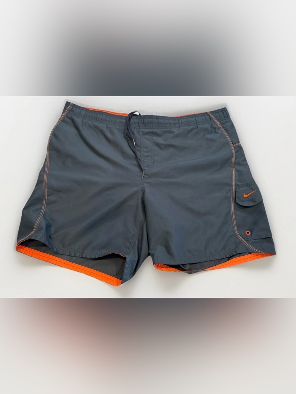 Nike Swim Trunks Shorts Size XL Gray Orange Mesh Lined Swimming Water Y2K